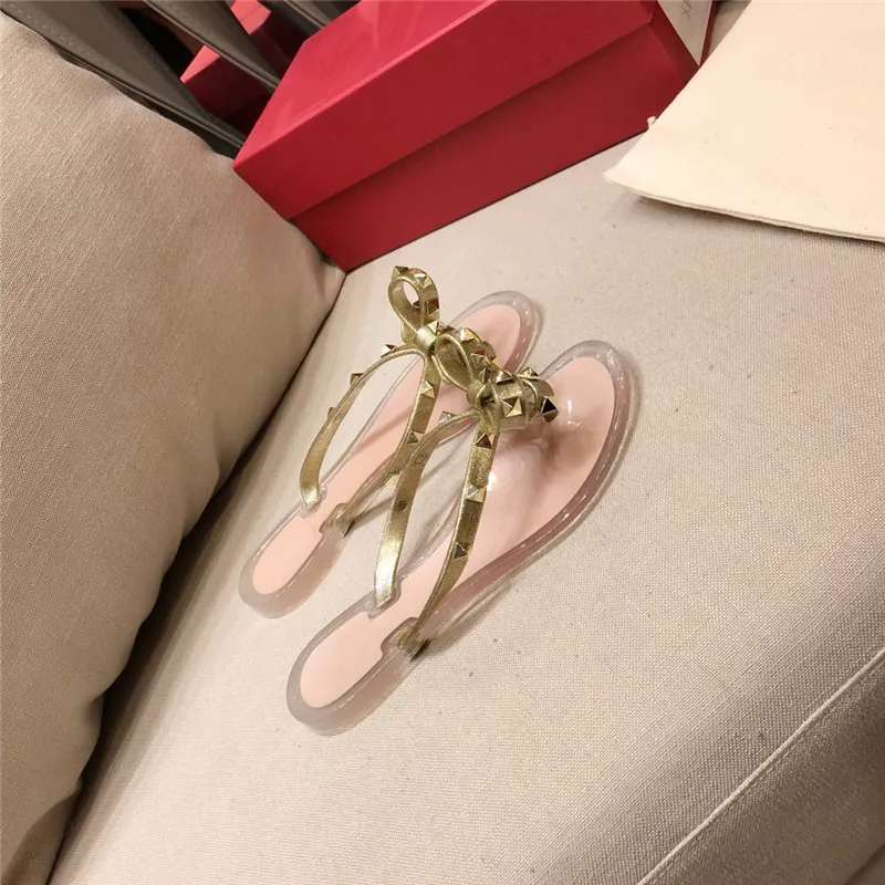 

Fashion Jelly Shoes Ladies Casual Beach Resort Bow Slipper Casual Rivet Flip Flip Slipper Size 36-40 Luxury Designer Shoes