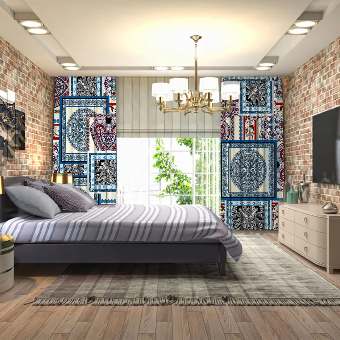 Занавес мозаичный стиль лоскутное одеяло узор цветочные мотивы винтажные