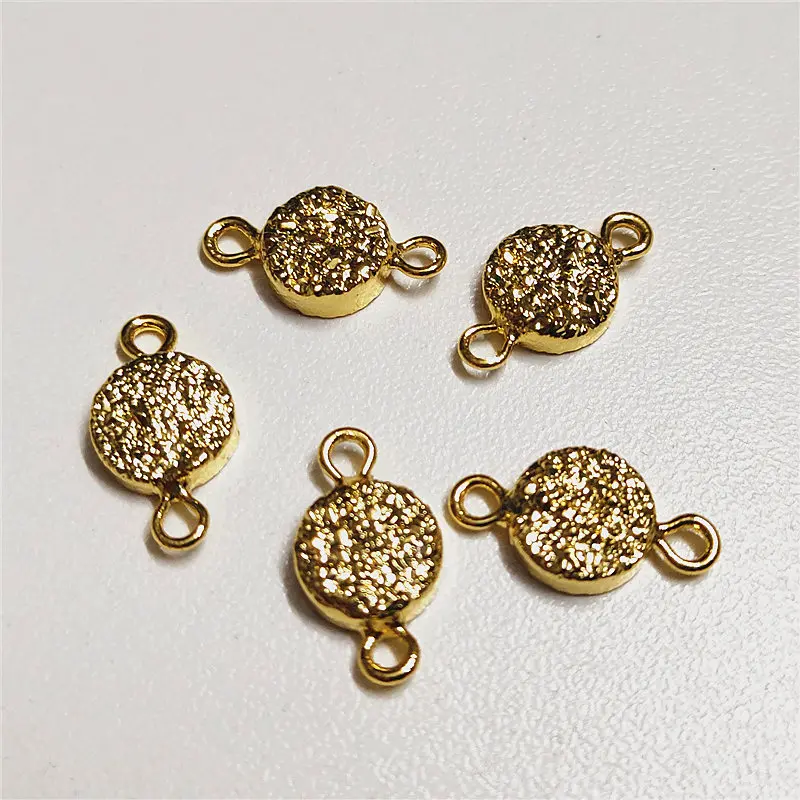 

FUWO Aura Druzy Connector Pendant 24k Gold Color Plated Double Loops Raw Crystal Cluster Jewelry Accessories Wholesale PD144