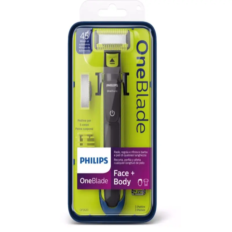 

Philips OneBlade Pro QP2620 Face Body Hybrid Electric Shaver and Trimmer Men's Razor Wet Dry Beard Trimmer with 2 Blades 4 Combs