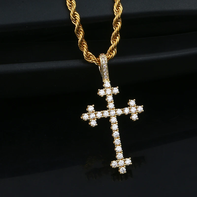 VIP CZP0239 Gold Cross With Bling Crystal Pendant Necklace Religious Iced Out For Men Hip Hop Jewelry Rope Cuban Chain |