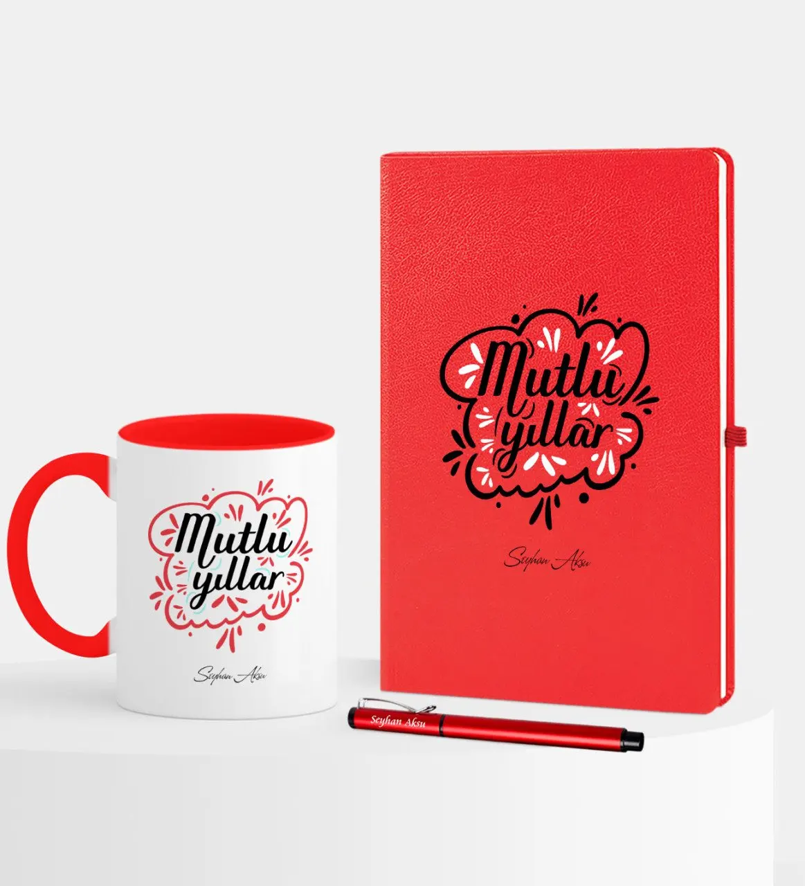 

Personalized Christmas Happy birthday Themed Red Notebook Pen Mug Set-4