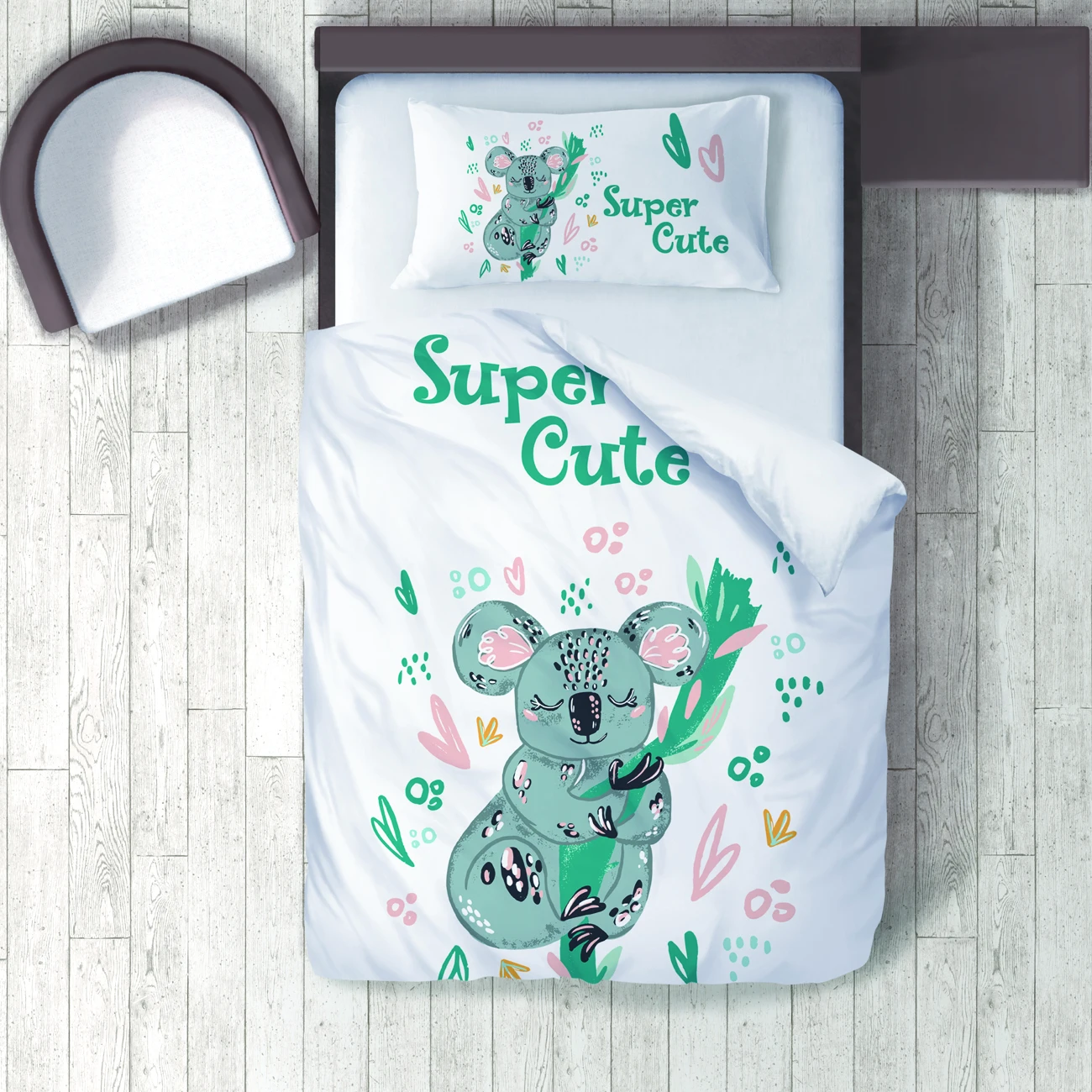 

Duvet Cover Set Bedding Set Pillow Case for Baby and Kids Room 3D Printed White Koala Love Model 178