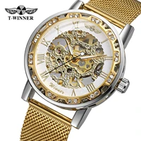 t winner mechanical skeleton mesh band relojes hombre men wristwatches waterproof sports luxury business mens winner watch