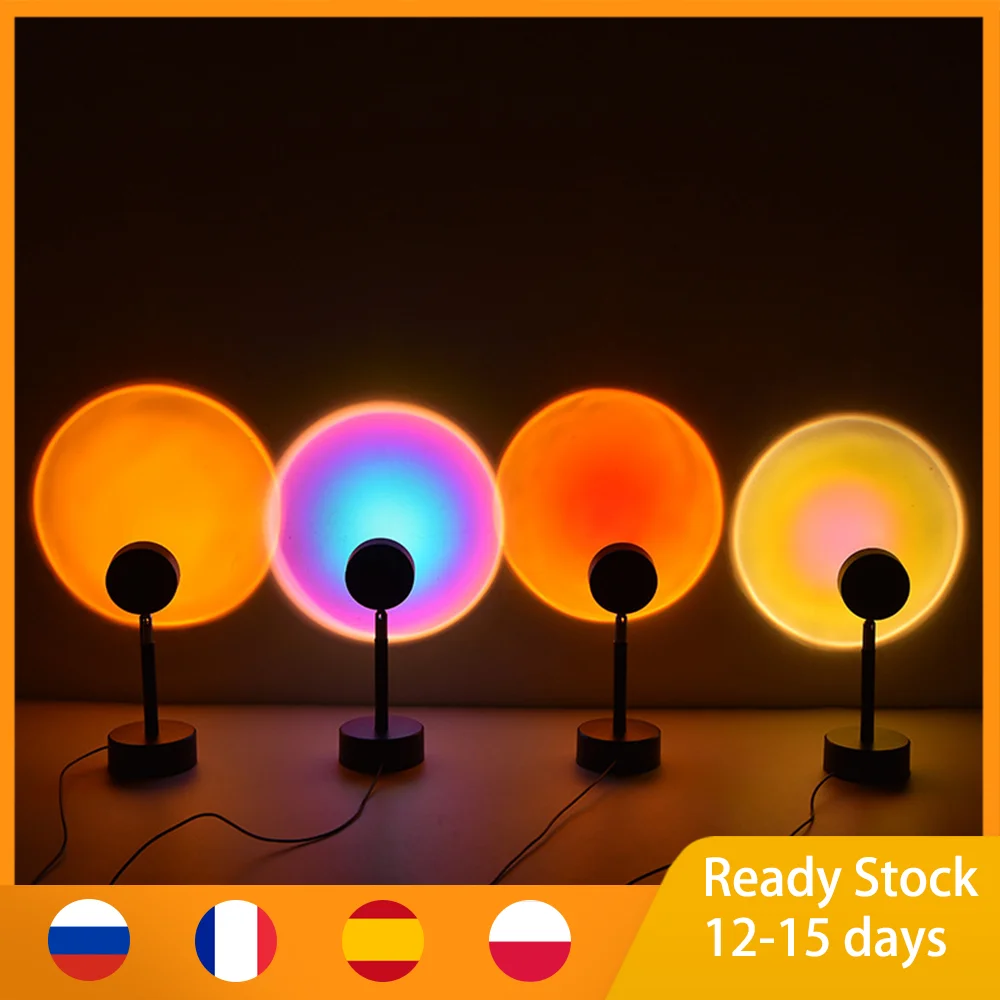 

USB Button Rainbow Sunset Projector Atmosphere Led Night Light Home Coffe Shop Background Wall Decoration Colorful Lamp