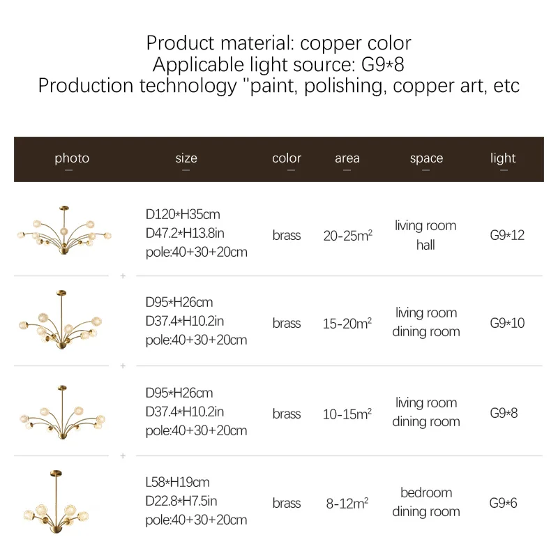 Nordic Modern Copper Design LED Chandelier For Living Room Bedroom Dining Kitchen Ceiling Pendant Lamp Glass Ball G9 Light |