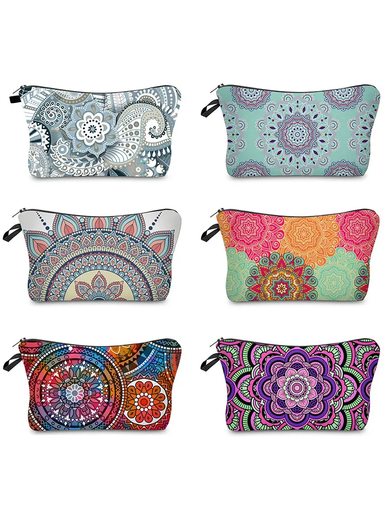 

Cosmetic Bag For Women Mandala Flowers Waterproof Makeup Bags Roomy Toiletry Pouch Travel Accessories Gifts Practical Wash Purse