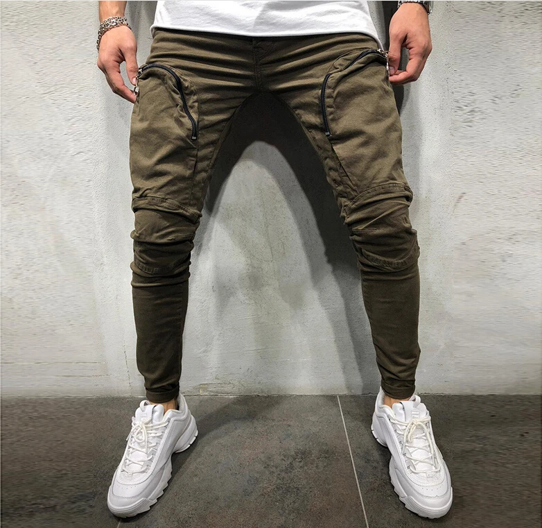 Мужские шаровары модные повседневные однотонные длинные брюки карандаш на