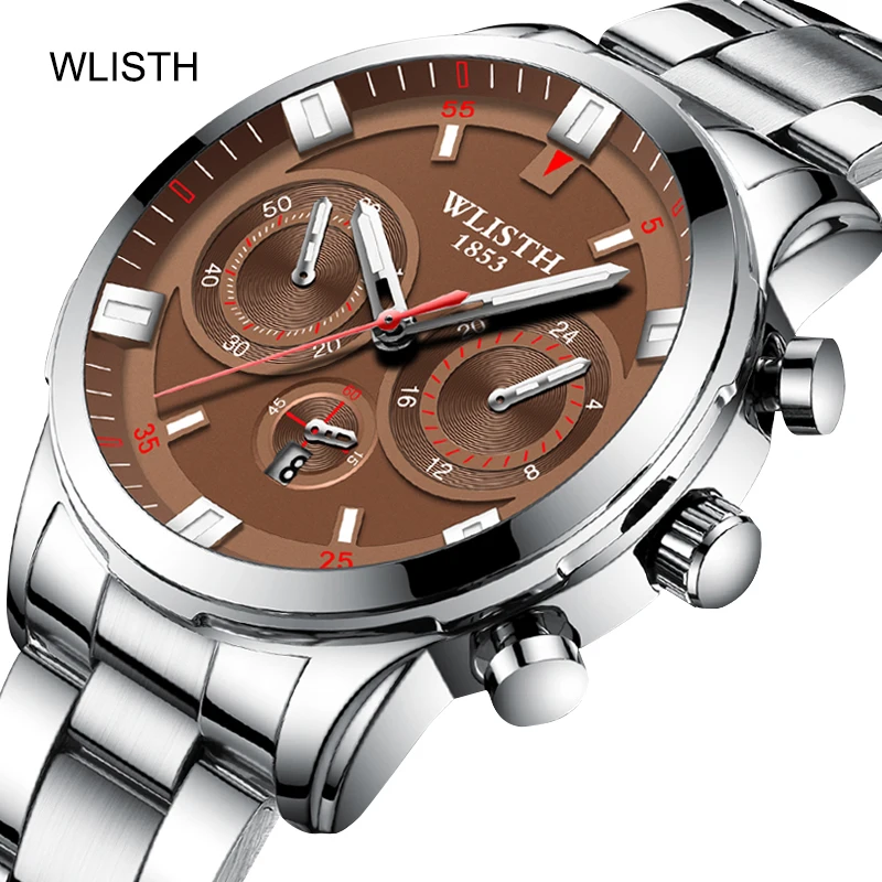 

WLISTH2021 New Business Luxury Men's Quartz Watch Stainless Steel Waterproof Fashion Multifunctional Calendar Accurate Clock