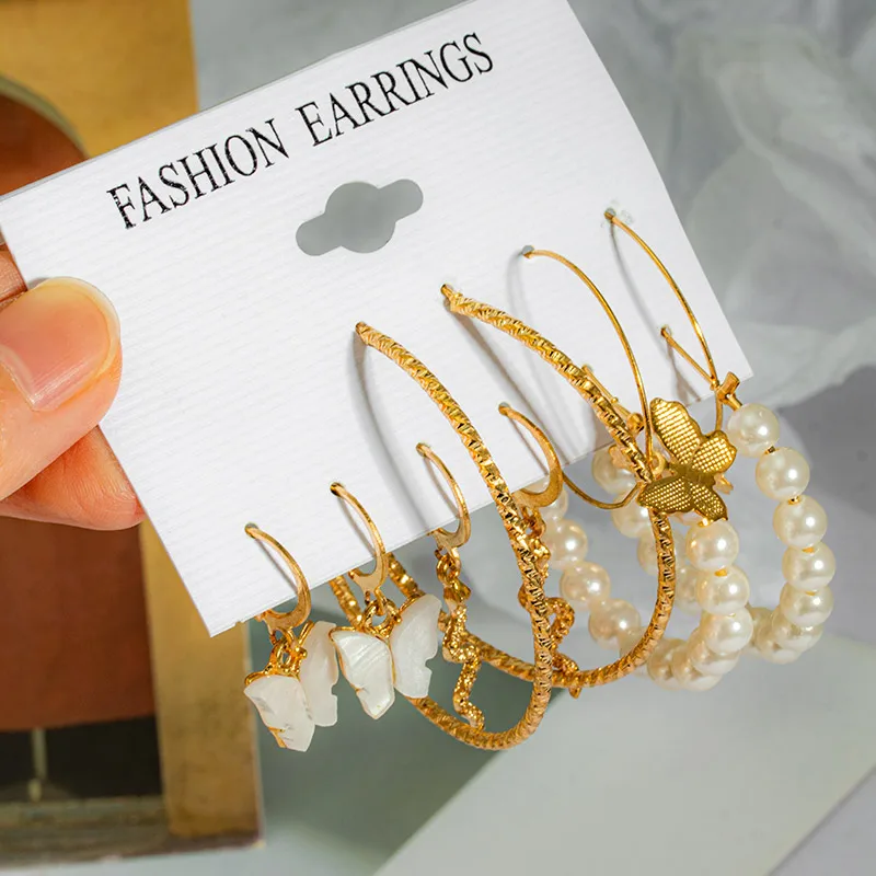 

Bohemian Acrylic Big Hoop Earrings Set for Women Girls Fashion Geometirc Metal Butterfly Circle Earrings 2022 Trend Gift Jewelry