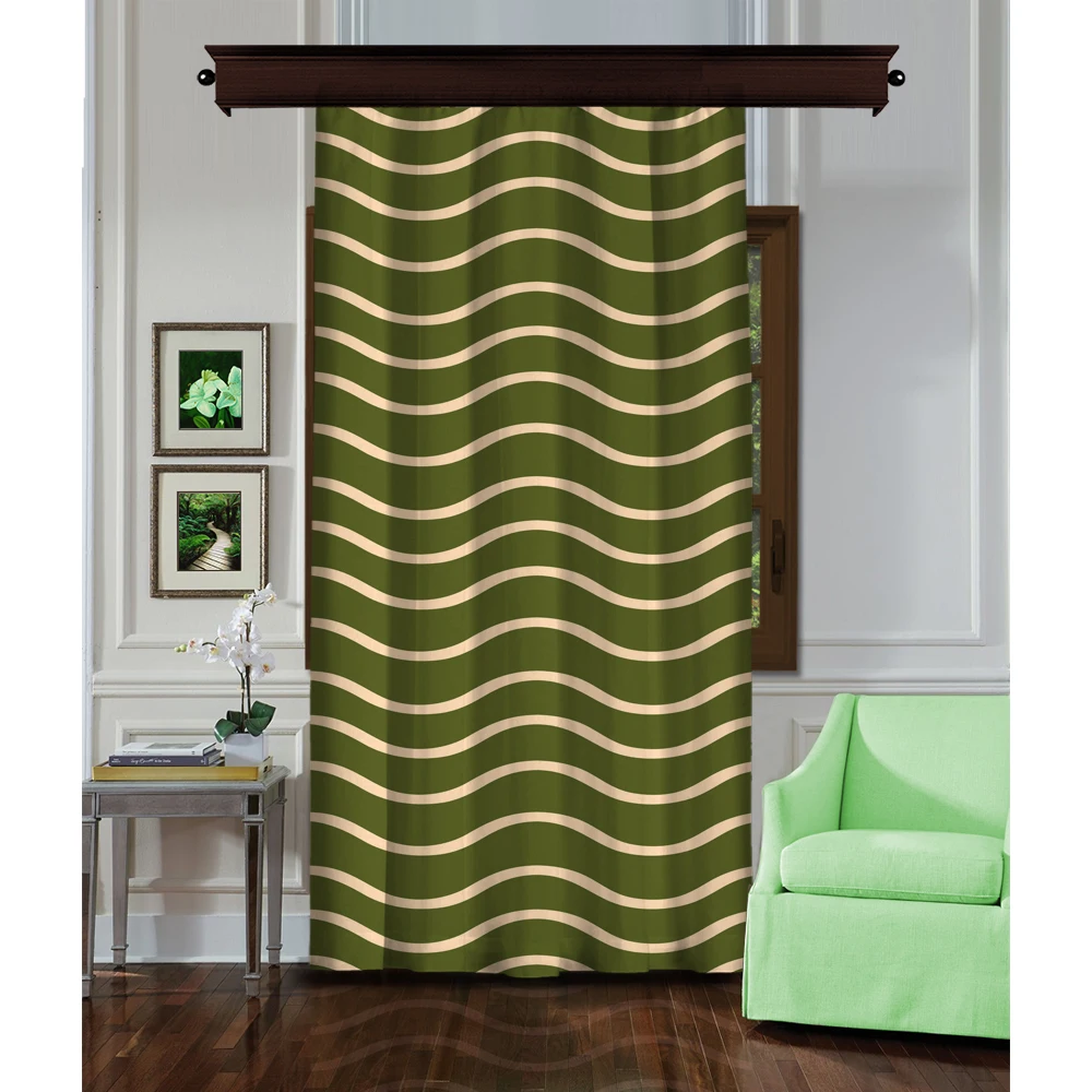

Cipcici Waved Green Single Panel Curtain Unisex Kids Living Room Girl Woman Elite Ethnic Plain Ethnic Man