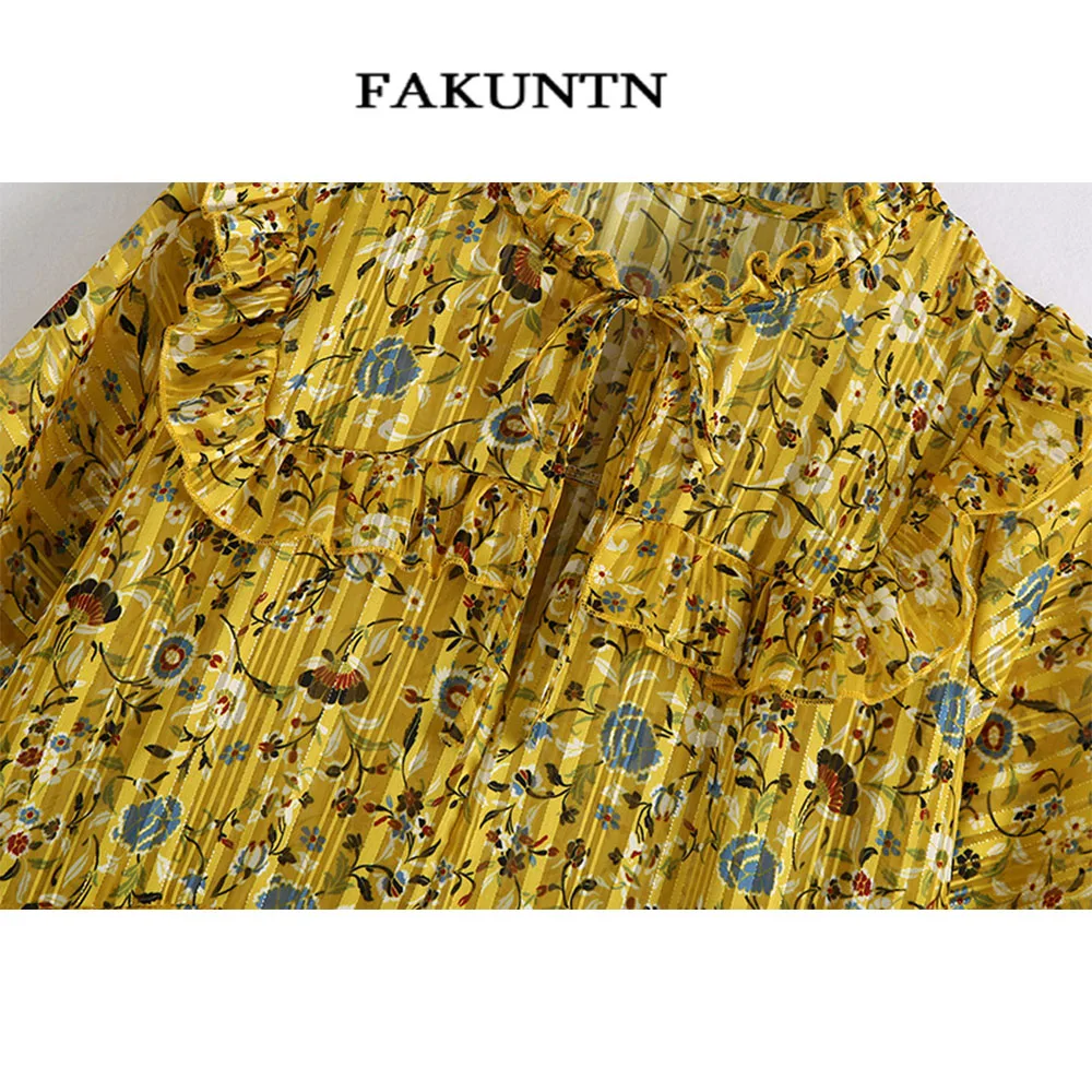 

Long-sleeve Women's Printed Dress Loose Casual 2020 Autumn New Ruffles Elegant Vintage Girls Long Chiffon Dress Women Clothes