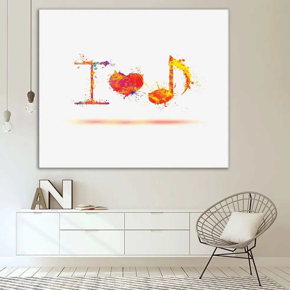 Гобелен I Love Music Design Elements красочный красный желтый оранжевый Note художественный