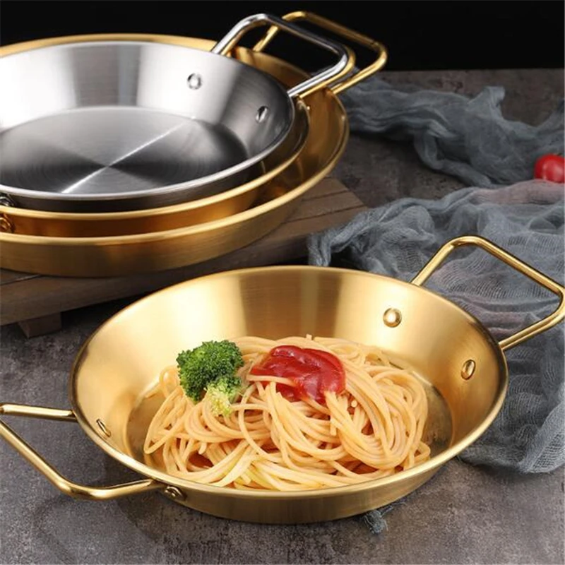 

1pc Stainless Steel Seafood Rice Pot Double Handle Pans Home Cooking Pot Frying Picnic Plates Cookware