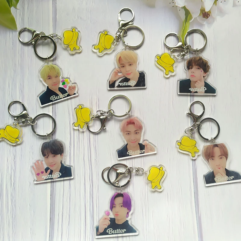 

KPOP Bangtan Boys New Album Butter Double-Sided Character Photo Pendant Acrylic Keychain JIMIN V SUGA Keyring Bag Accessories K5