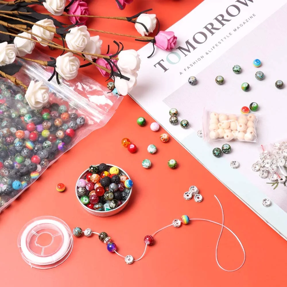 

687pcs 8mm Acrylic Round Loose Glass Beads with Chakra Bead Wood Beads Lava Beads Spacer Beads for Bracelet Jewelry Making