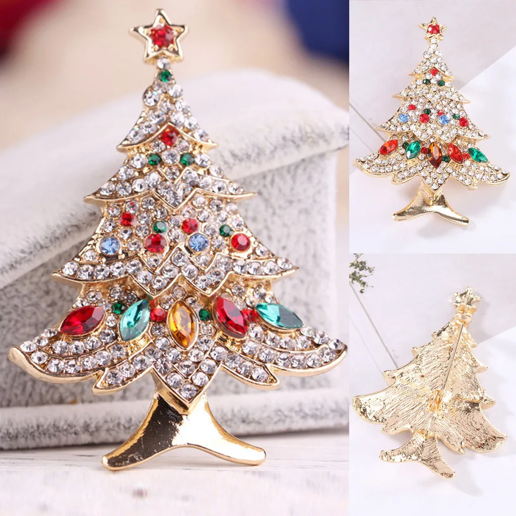 

Luxury Full Zircon Christmas Tree Brooches For Women Gold Color Star Pearl Brooch Pin Fashion Wedding Christmas Party Jewelry