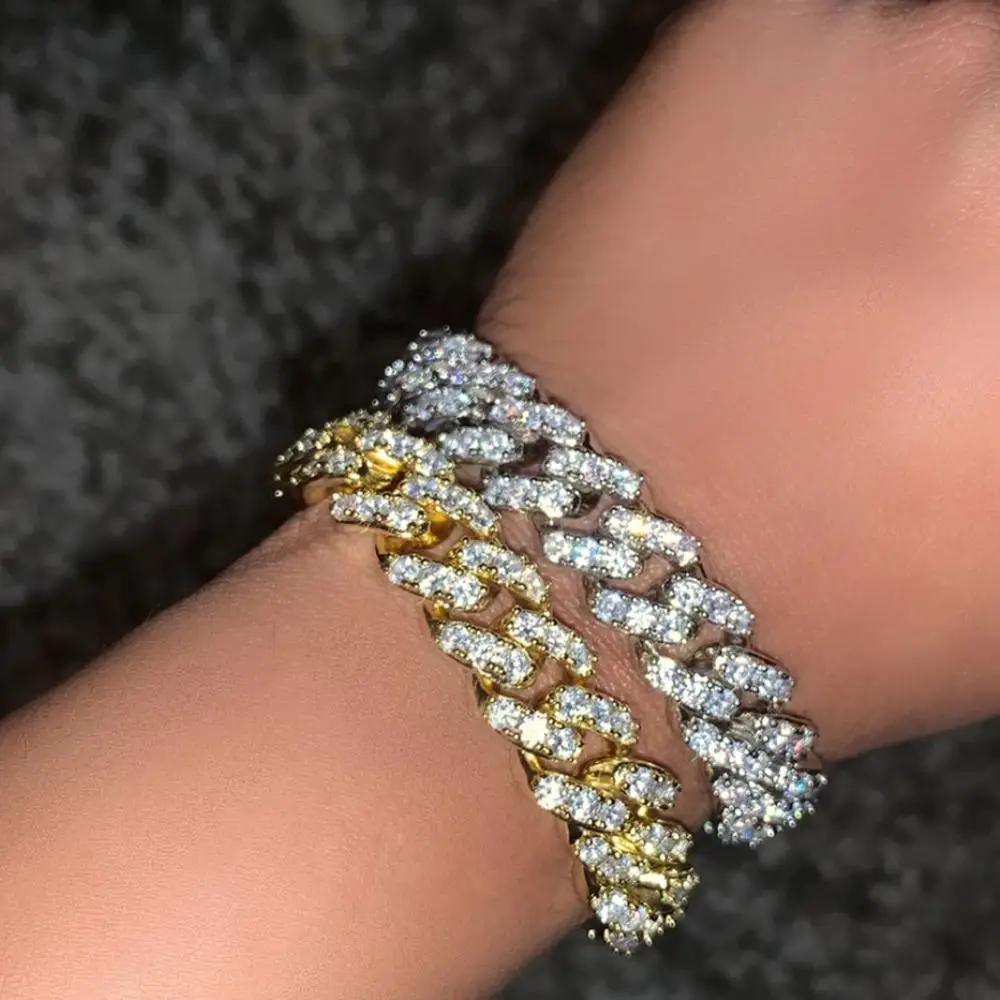 Bling Rhinestone Hip Hop Cuban Link Chain Bracelet Iced Out for Women Men Full AAA Crystal Rapper Jewelry | Украшения и