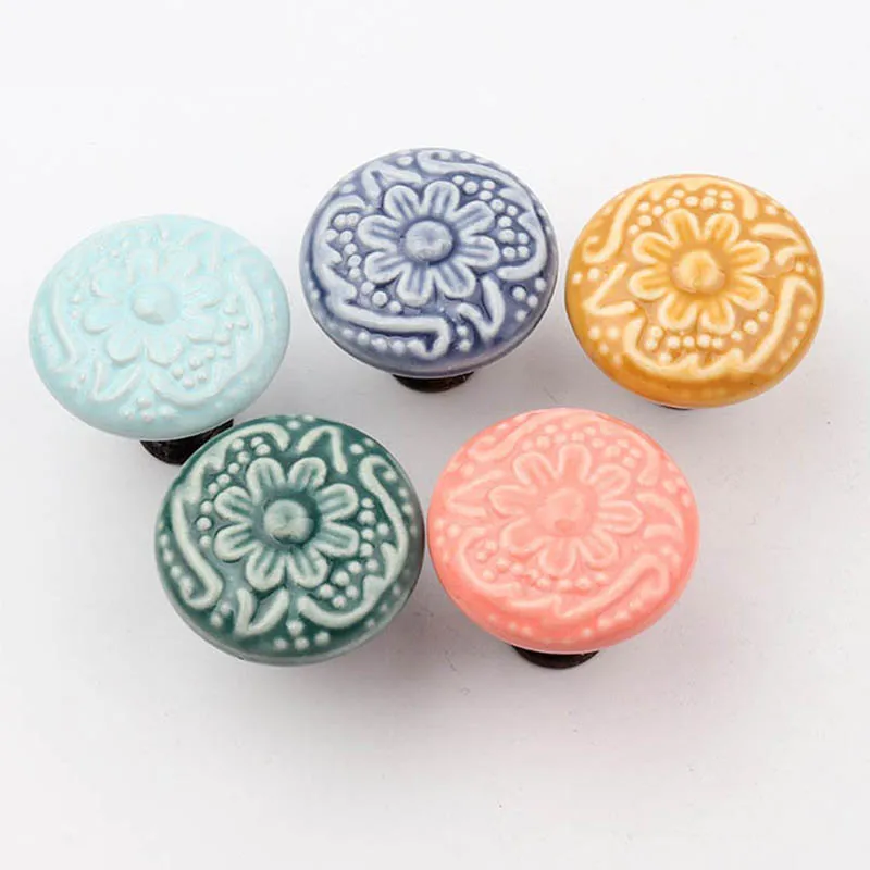 

1PC Wall Hanging Hook Door Knob Cupboard Drawer Pulls Ceramic Art Style with Screws Home Decoration
