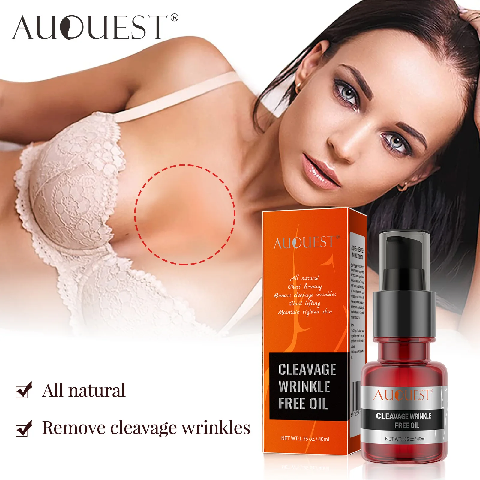 

AUQUEST Cleavage Remove Wrinkle Essential Oil Anti Aging Breast Massage Oil Tighten Skin Sexy Body Texture Treatment Oil 40ml