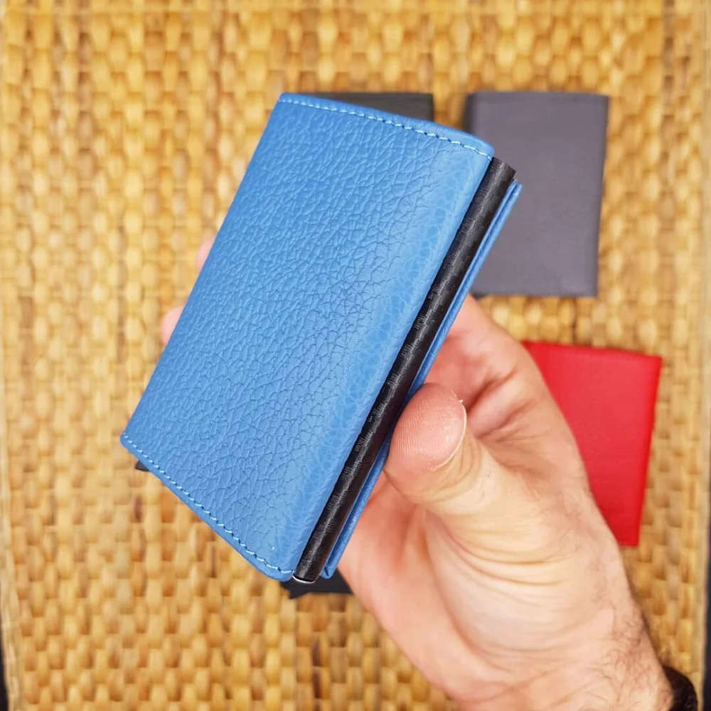 RFID Блокировка 100% натуральная кожа держатель для кредитных карт Алюминиевый