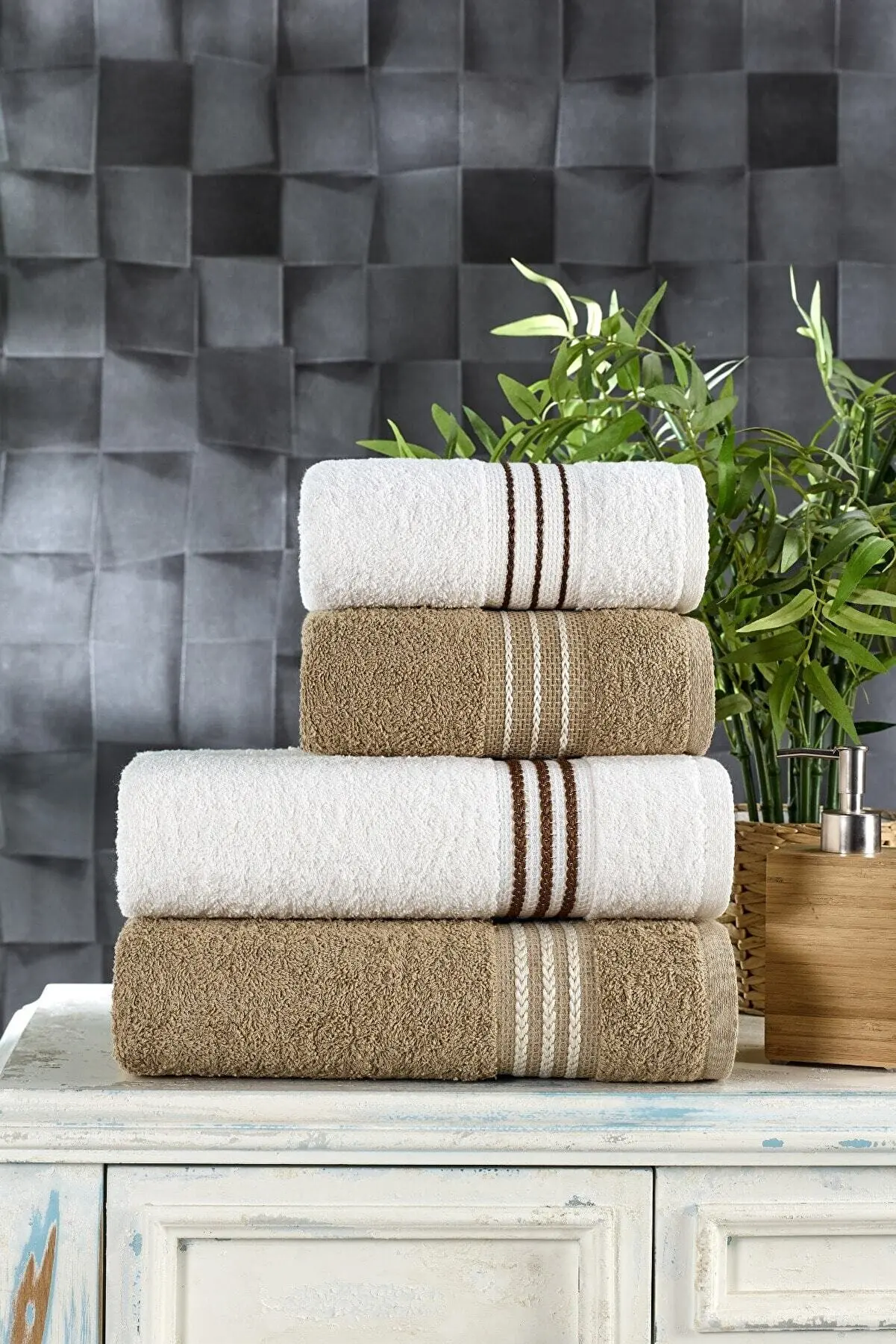 Set 2 Bath Towel 2 Face Towel Luxury Pure Cotton High Qualit, Soft Super Absorbent, Navy Blue, White, Pink, Brown