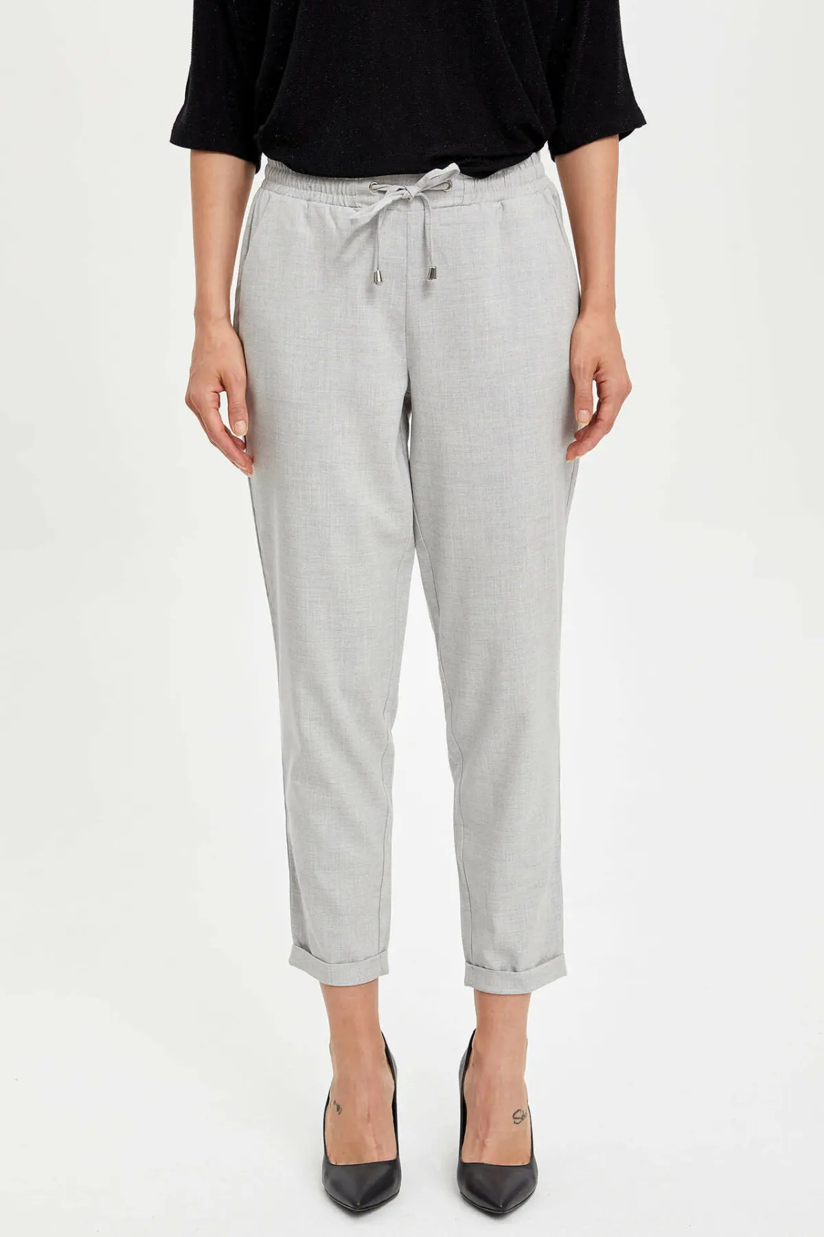 DeFacto модные женские брюки с завязками на талии однотонные повседневные шаровары