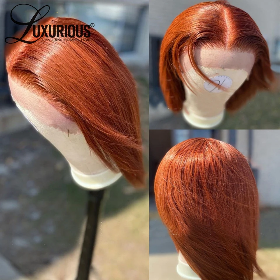 

Ginger Orange Short Bob Wig Lace Front Human Hair Wigs For Women Transparent 613 HD Lace Frontal Wig Brazilian Hair Wigs 150%
