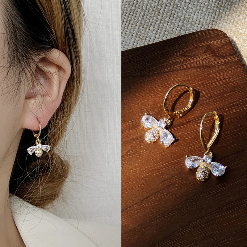 

Fashion Korean Cute Insect Bee Cubic Zirconia Stud Earrings for Women Exquisite Crystal Animal Earrings 2022 Trend Jewelry Gifts