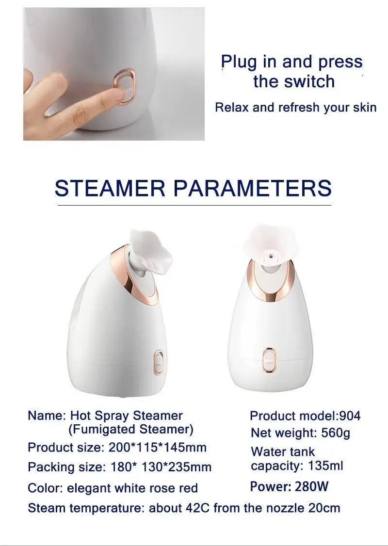 

Nano Ionic Facial Steamer Hot Spray Steam Electric Spa Face Steamer Large-capacity Water Tank Personal Sauna Spa Steaming Tool