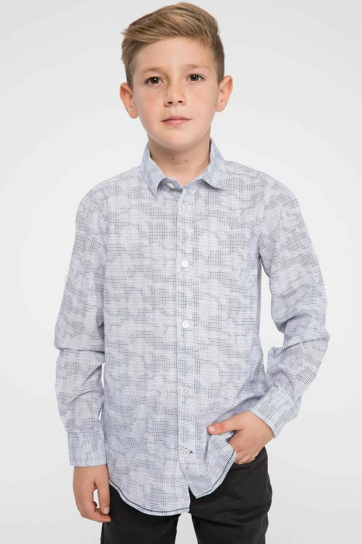 DeFacto/Модная рубашка с длинными рукавами и отворотом для мальчиков детские
