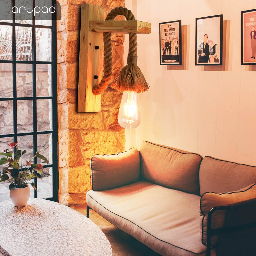 Artpad настенный канделябр E27 Edison 110-240v винтажный американский стиль лестничный коридор пеньковая веревка светодиодная Легкая установка настенная лампа