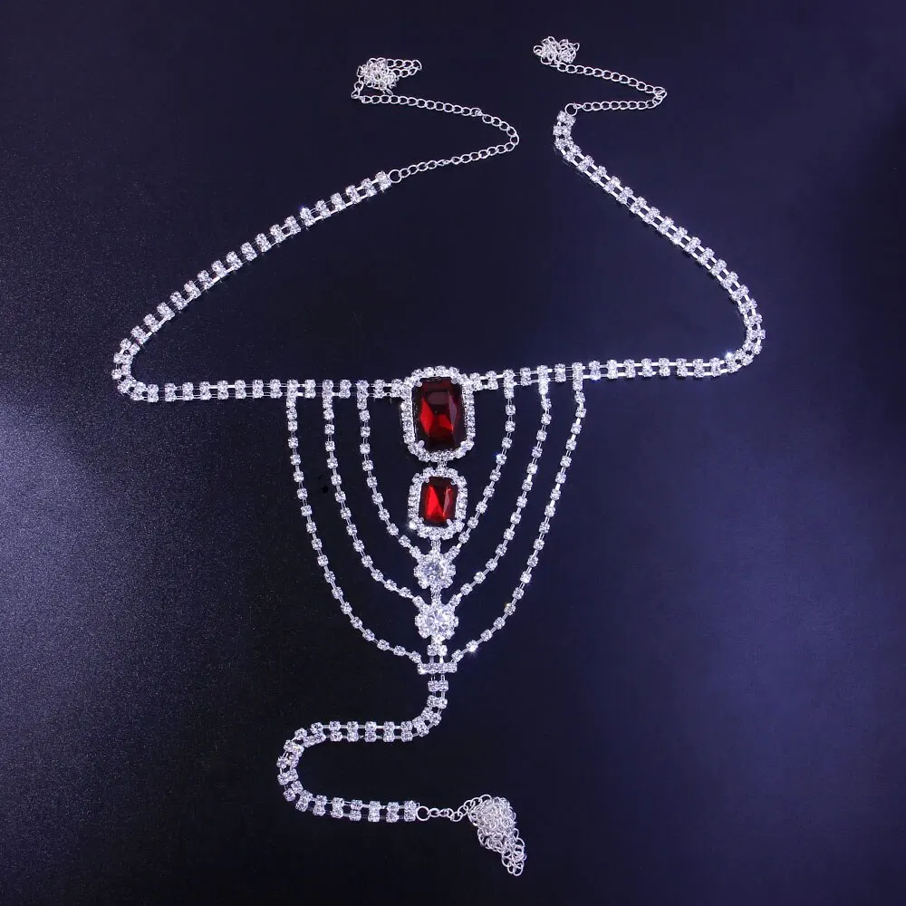 Женская эротическая цепочка для живота Rave красная на талию роскошное