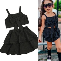 summer glitter kids clothes girls sets spaghetti strap crop tops ruffle mini skirts bow toddler clothing sets baby girl outfits