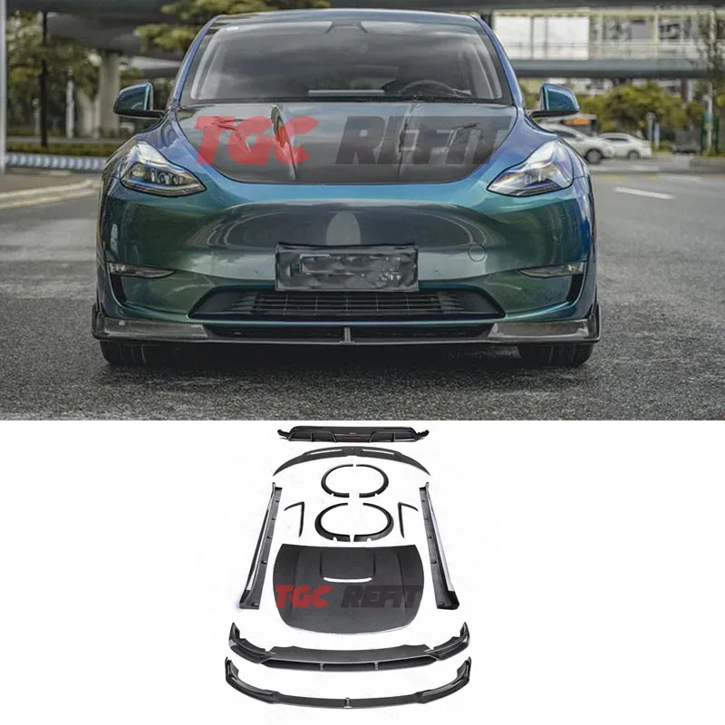 

Tesla Model Y Carbon Fiber Surround Kit Front Rear Lip Tail Wheel Arch Modification Tail Wing Side Skirts Rear Diffuser Spoiler