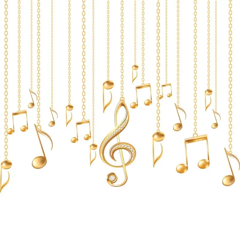 

Curtain Musical Notes and Golden Treble Clef on White Background Stylish Decorative Artwork Printed
