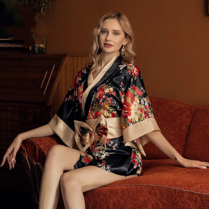 Новинка цветочное кимоно с принтом в японском стиле ночные рубашки большим