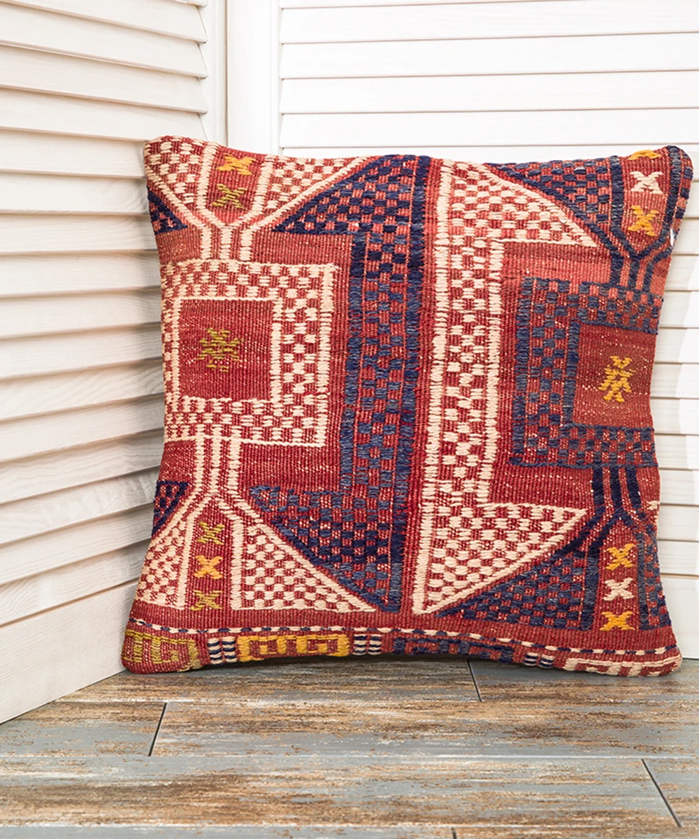 

Charming Colors Plaid Checker Chess Design Geometric Kilim Rug Cotton Wool Natural Decorative Casual Living Room Area Cushions