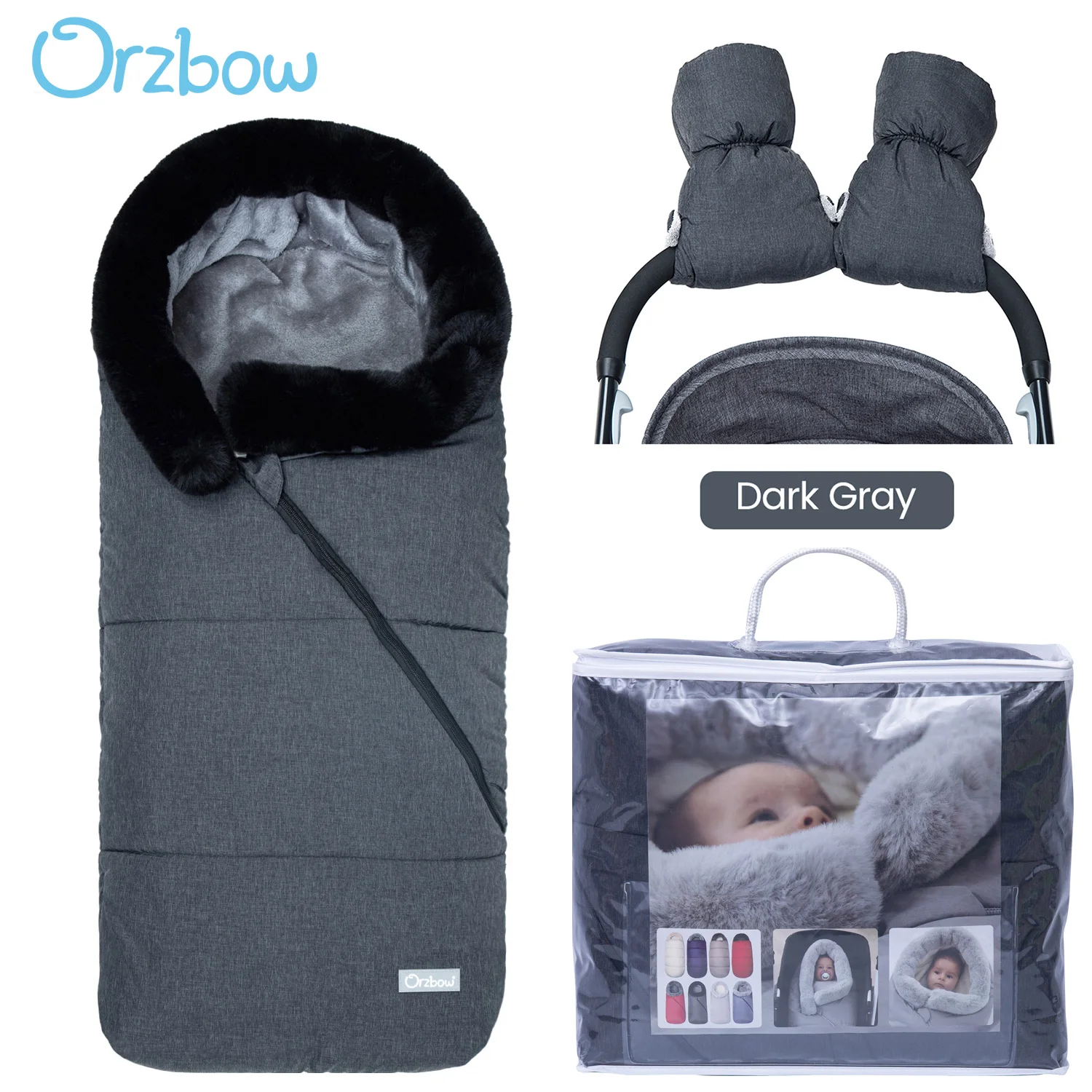 

Зимний конверт для новорожденных Orzbow, спальные мешки для детской коляски, кокон для новорожденных, меховой воротник, меховой мешок для детс...