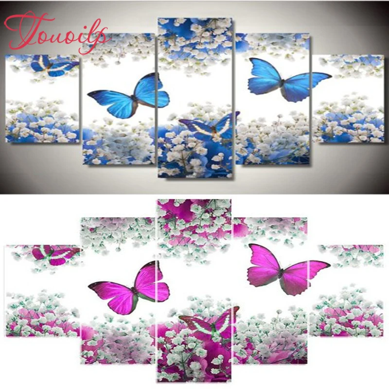 

5pcs/set 5D diamond embroidery wall canvas painting,Diy blue&Pink butterfly diamond Painting,diamond cross stitch wall stickers