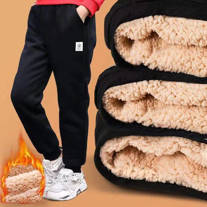 Children's Clothing Warm Sweatpants for Girls Unisex Boy Pencil Trousers Boys Pants Winter Thicken Pants with Velvet Lining