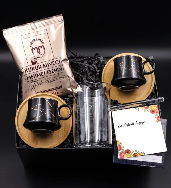 

Bamboo Marble Patterned Porcelain Cup Set & Glass Coffee Pot & Turkish Coffee Gift Set