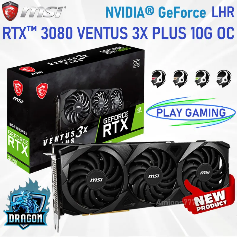 

RTX 3080 Raphic Card MSI GeForce RTX 3080 VENTUS 3X PLUS 10G OC LHR GDDR6X Graphics Cards 320-bit PCIe 4.0 GAMER GPU Viedo Cards