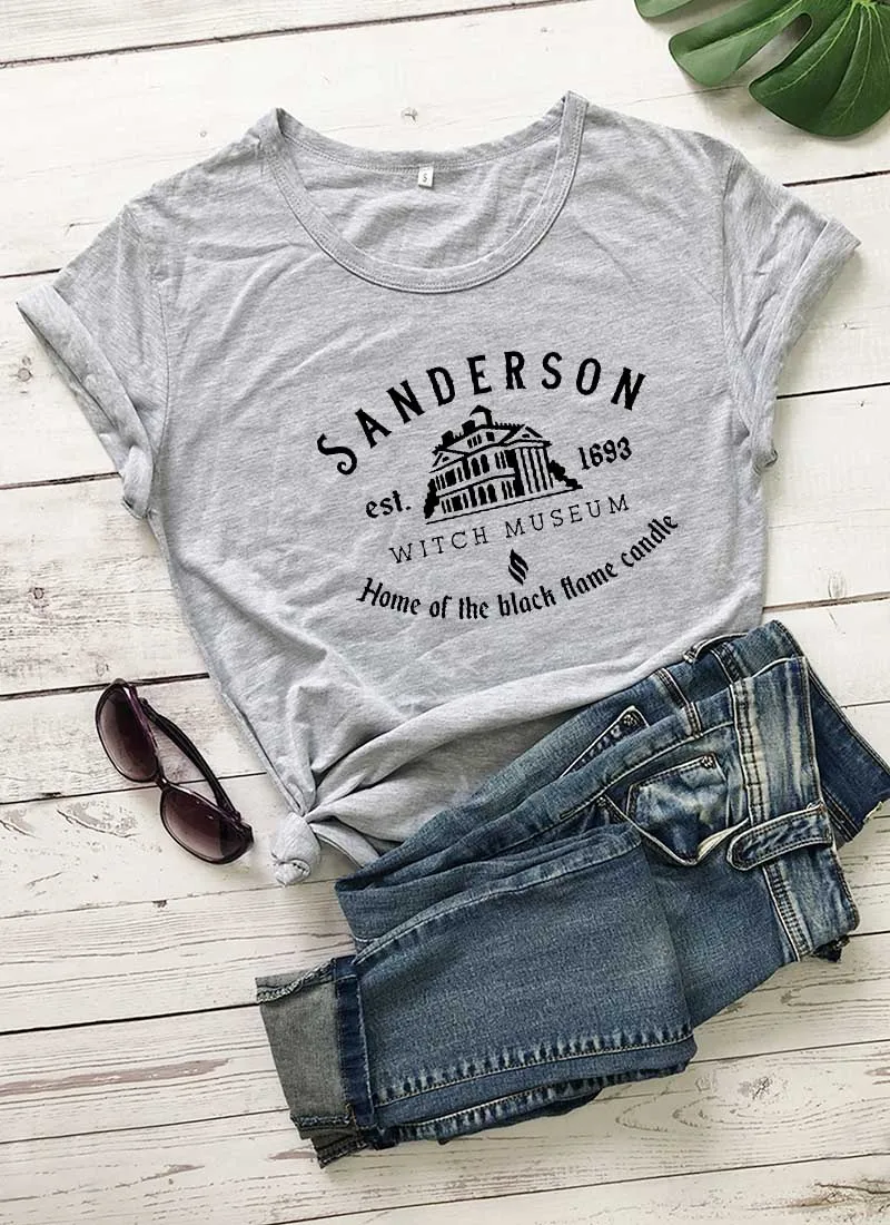 gray-black text Sanderson/футболка из хлопка с графическим принтом, Новое поступление, унисекс, забавная футболка, Хэллоуин рубашка, футболка - Цвет: gray-black text
