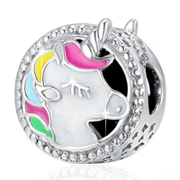 anna queen unicorn charm bracelet round shape colorful enamel bead for european bracelets birthday