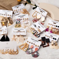 new korean retro gold tassel dangle earrings set for women fashion geometric acrylic earrings 2021 trend statement party jewelry