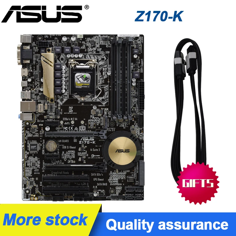 

Asus Z170-K LGA 1151 Motherboard DDR4 RAM 64GB For Sixth generation Core i5-7500 cpus PCI-E 3.0 USB3.1 M.2 SATA 3 ATX Placa-mãe