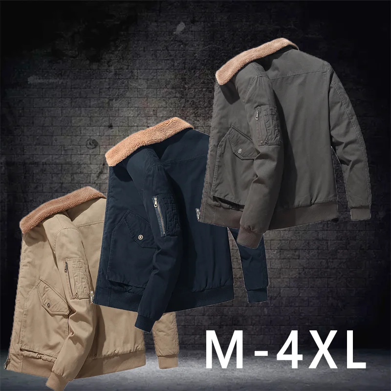 

Zipper Men Jackets Autumn Winter Casual Fleece Coats Fashion Waterproof Windbreaker Long Sleeve Cotton Loose Jacket Male Coat