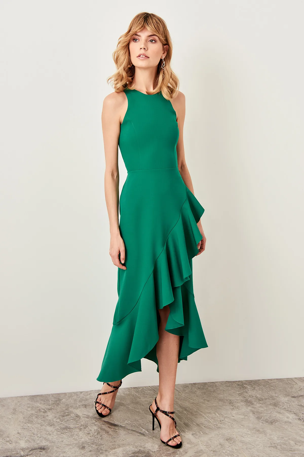 Trendyol зеленое платье с маховиком TPRSS19BK0029 | Женская одежда