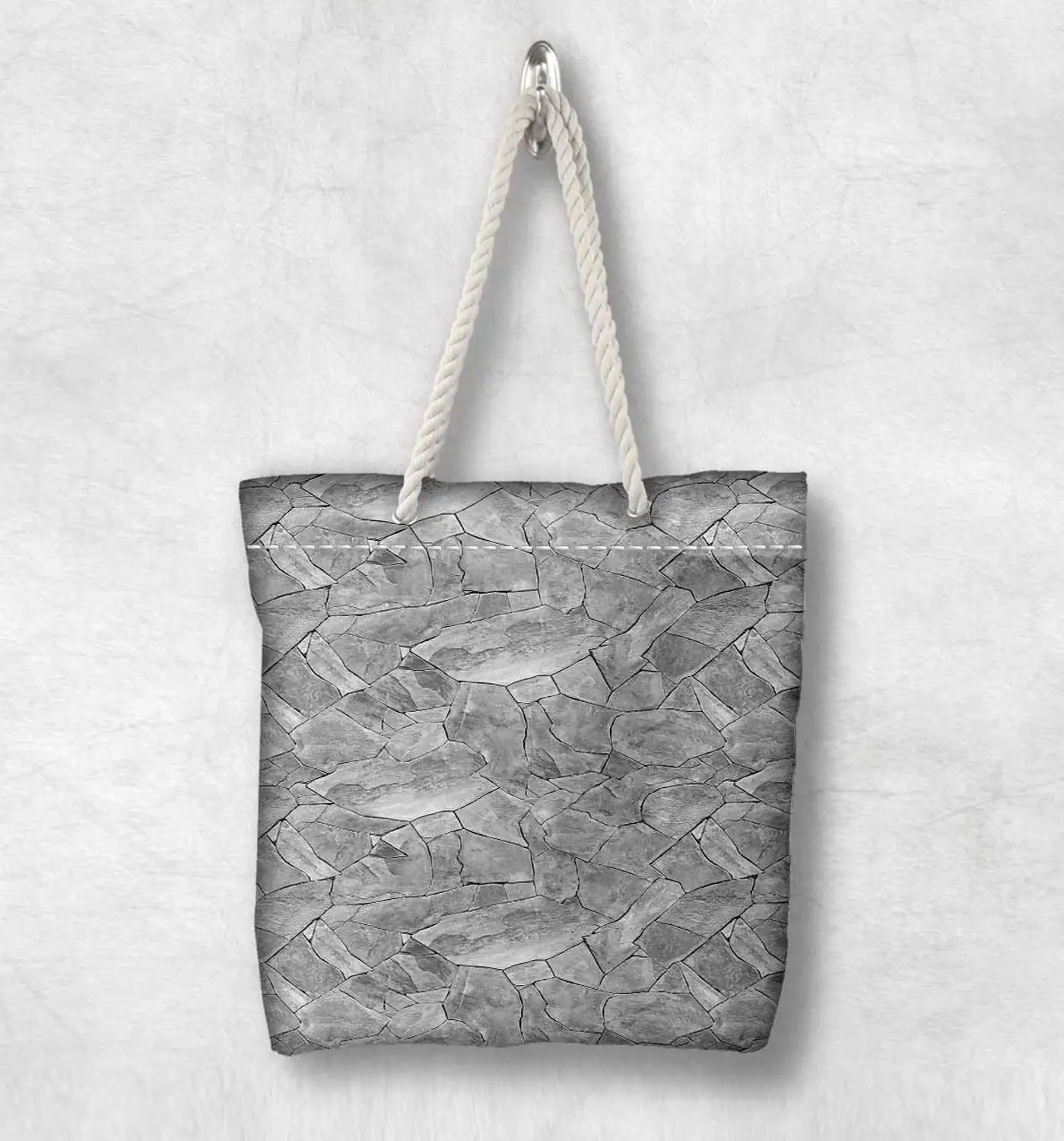 

Else Gray White Broken Wall Stones New Fashion White Rope Handle Canvas Bag Cotton Canvas Zippered Tote Bag Shoulder Bag